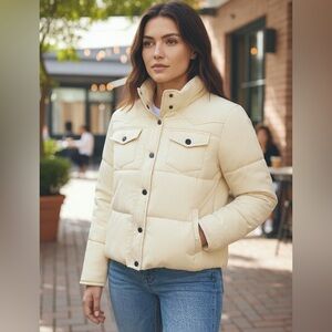 RALPH LAUREN BLUE LABEL DOWN FILLED QUILTED SHORT IVORY PUFFER JACKET